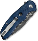 Civivi Triptych Button Lock Knife Damascus Drop Point 3in Blade Premium Blue Canvas Micarta EDC by Civivi
