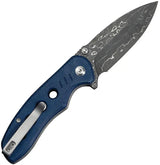 Civivi Triptych Button Lock Knife Damascus Drop Point 3in Blade Premium Blue Canvas Micarta EDC by Civivi