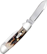 Case Cutlery Baby Butterbean Knife Red Stag Handle 2.75in Closed Spear and Pen Blades Collectors by Case Cutlery
