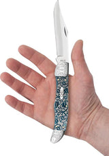 Case Cutlery Folding Hunter Knife Mediterranean Blue Bone Handle 5.25In Closed Mirror Blade Ivy Boxed For Collectors by Case Cutlery