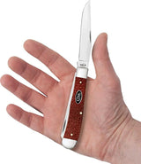 Case Cutlery Trapper Knife Collectors Red Burlap Micarta Handle 4.13In Mirror Finish Carbon Steel Clip And Spey Blades by Case Cutlery