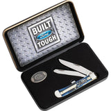 Case Cutlery Ford Trapper Knife Blue Color Wash Bone Handle 4 Inch Closed For Collectors Premium Gift Box by Case Cutlery