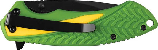 John Deere Tec X Linerlock Knife By Case Cutlery For Outdoors EDC With Green Yellow Nylon Handle 3.25in Blade by Case Cutlery