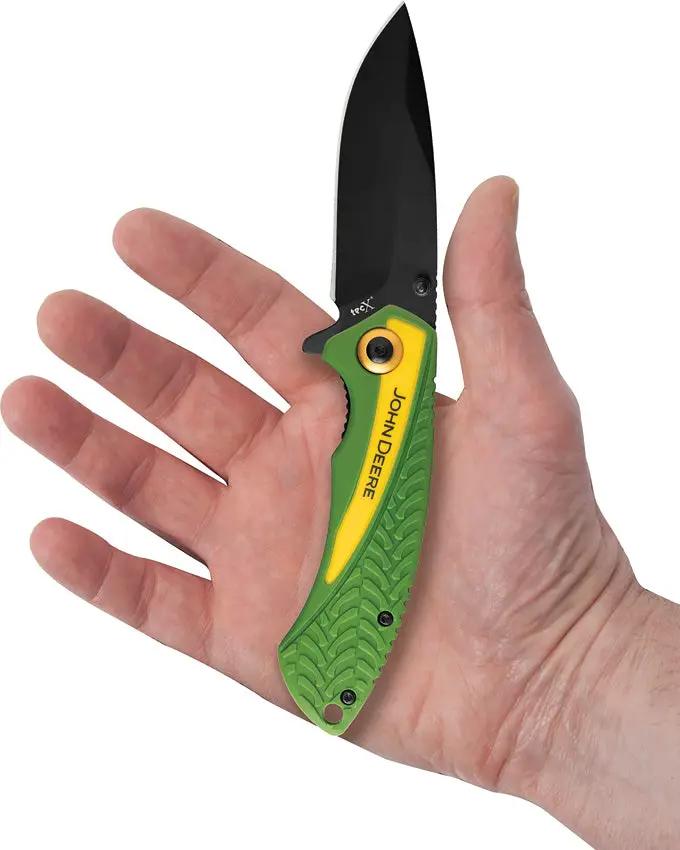 John Deere Tec X Linerlock Knife By Case Cutlery For Outdoors EDC With Green Yellow Nylon Handle 3.25in Blade by Case Cutlery