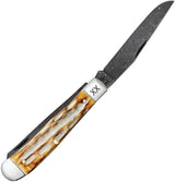 Case Cutlery Trapper Burnt Bone Damascus Clip Spey Blades 4.13in Closed Collectors Knife by Case Cutlery