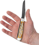 Case Cutlery Trapper Burnt Bone Damascus Clip Spey Blades 4.13in Closed Collectors Knife by Case Cutlery