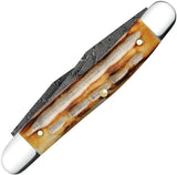 Case Cutlery Muskrat Damascus Steel Dual Clip Blade Knife Burnt Jigged Deep Canyon Bone 3.88 Inch Closed For Collectors by Case Cutlery