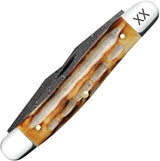 Case Cutlery Muskrat Damascus Steel Dual Clip Blade Knife Burnt Jigged Deep Canyon Bone 3.88 Inch Closed For Collectors by Case Cutlery