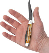 Case Cutlery Muskrat Damascus Steel Dual Clip Blade Knife Burnt Jigged Deep Canyon Bone 3.88 Inch Closed For Collectors by Case Cutlery