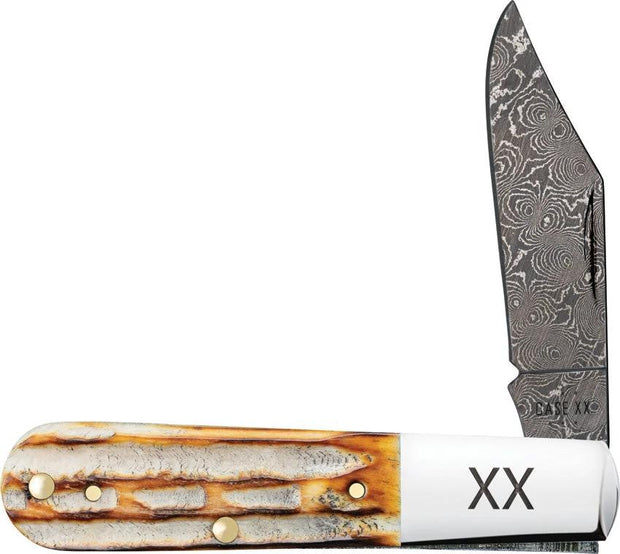 Case Cutlery Barlow Knife Damascus Clip Blade Burnt Canyon Bone Handle Nickel Silver Bolsters 3.38 Inch Closed For EDC by Case Cutlery
