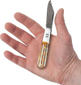 Case Cutlery Barlow Knife Damascus Clip Blade Burnt Canyon Bone Handle Nickel Silver Bolsters 3.38 Inch Closed For EDC by Case Cutlery