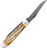 Case Cutlery Mini Trapper Damascus Clip Wharncliffe Burnt Bone Knife For Collectors by Case Cutlery