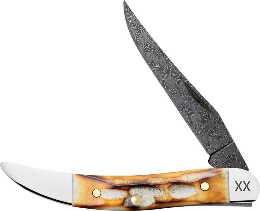 Case Cutlery Small Toothpick Knife Burnt Bone Damascus Long Clip Blade 3 Inch Closed Boxed For Collectors by Case Cutlery