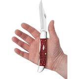 Case Folding Hunter Knife Dark Red Peach Seed Jigged Bone With Carbon Steel Clip And Skinner Blades For Outdoorsmen by Case Cutlery