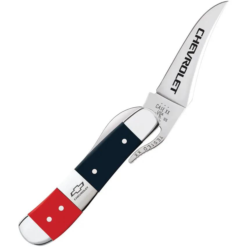 Case Cutlery Chevrolet Russlock Knife 4.25In One Hand Clip Blade Red Blue Handle Gift Boxed Collectors by Case Cutlery