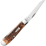 Case Cutlery Mini Trapper Brown Peachseed Jigged Bone 3.5in Mirror Finish Stainless Clip and Spey Blades For Collectors by Case Cutlery