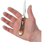 Case Cutlery Mini Trapper Brown Peachseed Jigged Bone 3.5in Mirror Finish Stainless Clip and Spey Blades For Collectors by Case Cutlery