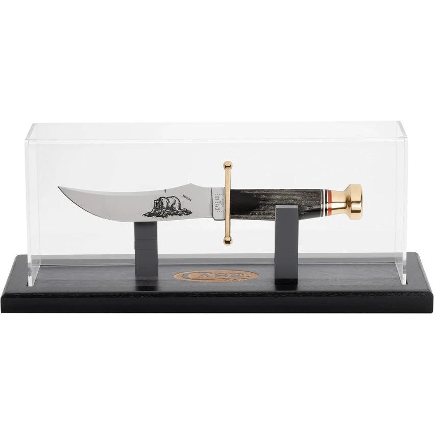 Case Cutlery Bowie Magnetic Display Case With Stained Walnut Base Plexiglass Cover Brass Engraving Plate For Collectors by Case Cutlery