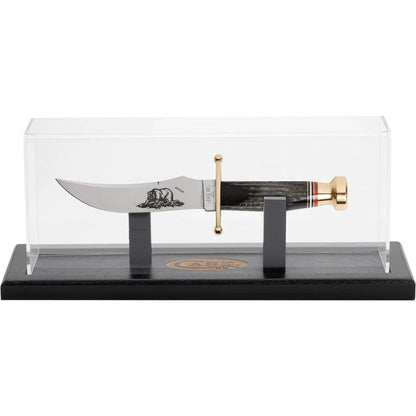 Case Cutlery Bowie Magnetic Display Case With Stained Walnut Base Plexiglass Cover Brass Engraving Plate For Collectors by Case Cutlery