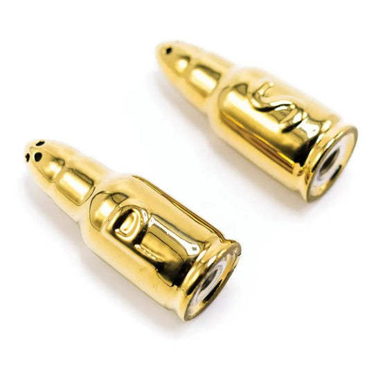 Caliber Gourmet Bullet Shaped Salt And Pepper Shakers Gold Ceramic Three And A Half Inch Set For Home Chefs by Caliber Gourmet