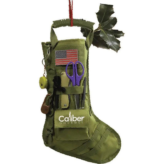 Caliber Gourmet Tactical Stocking OD Green 19x8.5 Durable Nylon With Attachments For Hunting And Shooting Enthusiasts by Caliber Gourmet
