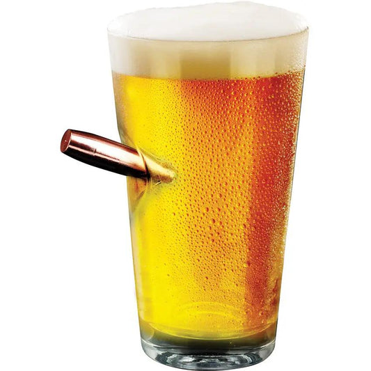 Caliber Gourmet Bullet Pint Glass 21 Oz Hand Blown With Faux 50 Cal Bullet Accent For Gun Enthusiasts by Caliber Gourmet
