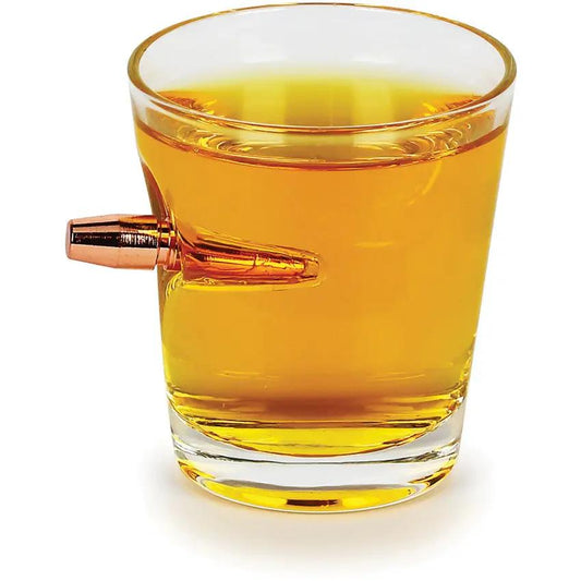 Caliber Gourmet Bullet Shot Glass 2 Oz Hand Blown Glass With Faux 50 Cal Bullet For Gun Enthusiasts by Caliber Gourmet