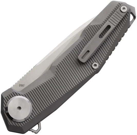 Cobratec Barracuda Button Lock Knife CTBRCM390DNSBL Premium M390 Blade Gray Titanium Handle For EDC Enthusiasts by Cobratec Knives