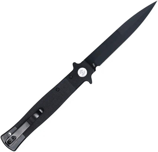 Cobratec Stiletto Button Lock Knife 4 Inch Black VG10 Blade Black G10 Handle EDC by Cobratec Knives