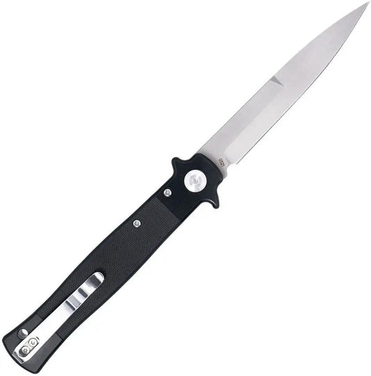 Cobratec Stiletto Button Lock Knife 4in VG-10 Satin Blade Black G10 Handle for EDC by Cobratec Knives