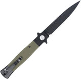 Cobratec Knives Stiletto Button Lock Knife 5 Inch Closed 4 Inch Black VG10 Blade OD Green G10 Handle For EDC Enthusiasts by Cobratec Knives