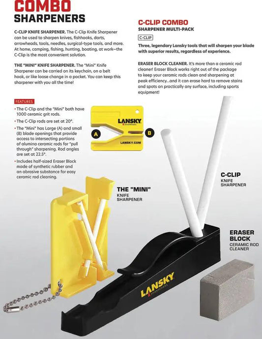 Lansky C Clip Knife Sharpener Mini Combo With Eraser Block For Outdoor Enthusiasts by Lansky