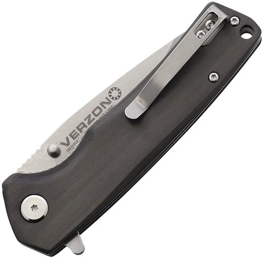 CIMO Verzon Linerlock Folding Knife Black Carbon Fiber Handle Premium 3.5in Stonewash Clip Point Blade EDC by CIMO