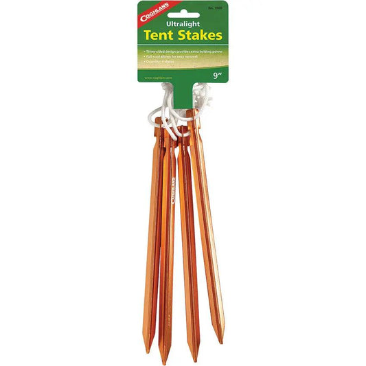 Coghlan's Ultralight Tent Stakes 4 Pack for Campers and Hikers Aluminum 9in Three Sided With Notch Top and Pull Cord by Coghlan's