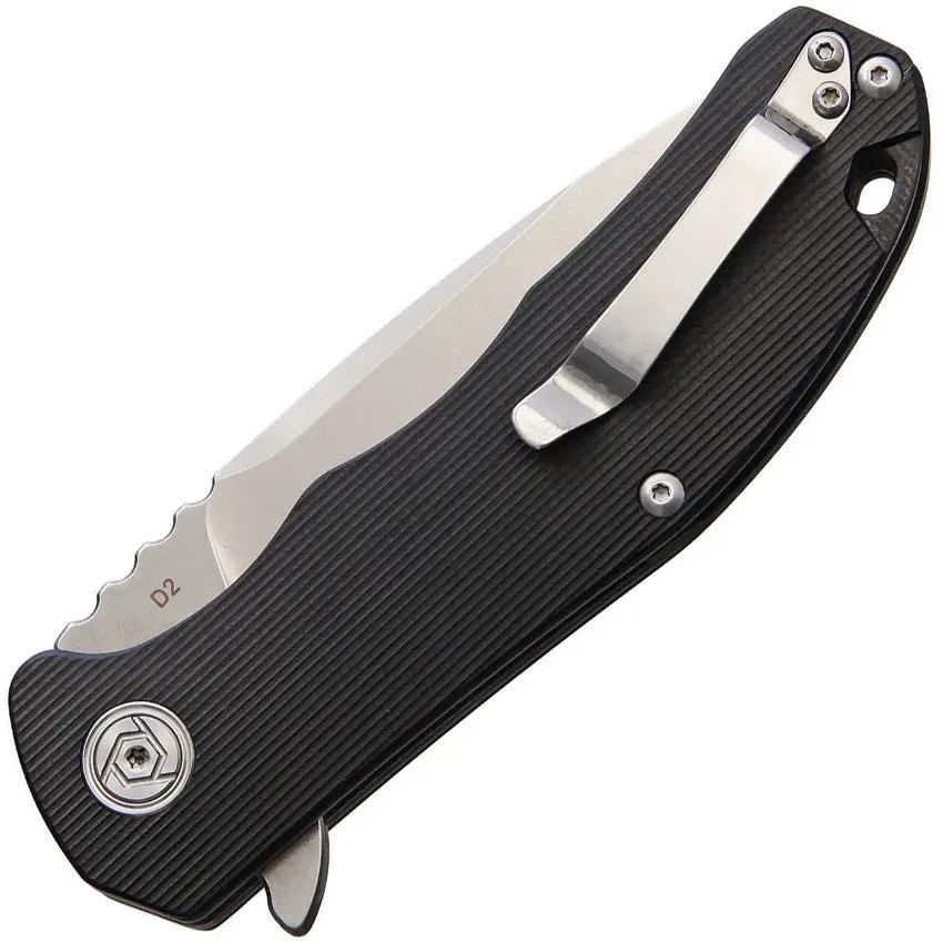 CH Knives Linerlock Black CH3504 Black G10 3.5 Inch D2 Blade EDC Knife With Extended Tang Pocket Clip by CH KNIVES