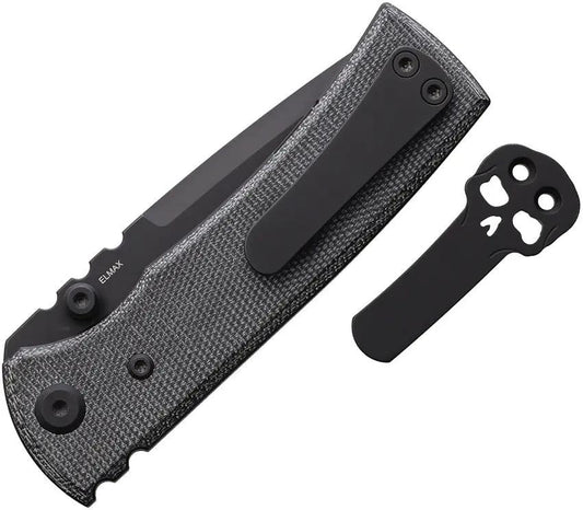Chaves Knives Redencion Street Linerlock EDC Knife Elmax Tanto Black PVD Micarta Blue Label Signature Skull Clip by Chaves Knives