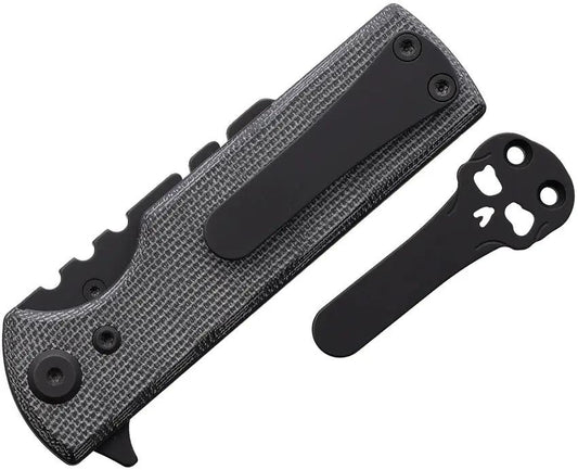 Chaves Knives CHUB Flipper Linerlock EDC Knife With Black Canvas Micarta Replaceable Razor Blade And PVD Blade Holder by Chaves Knives