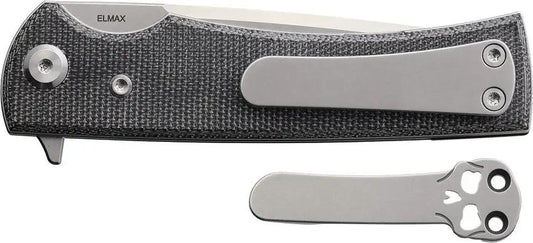 Chaves Knives Liberation Street Linerlock Ta Elmax Tanto EDC Knife With Black Canvas Micarta Handle And Skull Clip by Chaves Knives