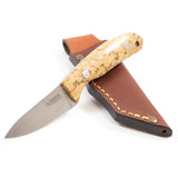 Casstrom Safari Fixed Blade Knife Stabilized Curly Birch Handle 2.5in 12C27 Premium Stainless Full Tang Bushcraft by Casstrom