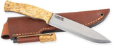 Casstrom No 14 SFK Curly Birch Bushcraft Knife With Satin Blade Full Tang Fire Steel Leather Sheath For Enthusiasts by Casstrom