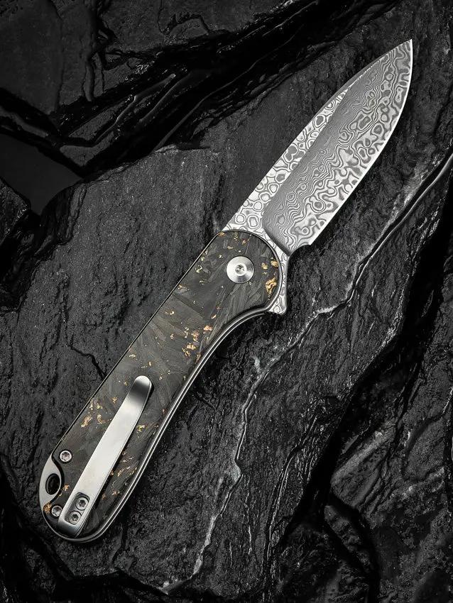 Civivi Elementum II Button Lock Knife With Damascus Blade And Carbon Fiber Handle For EDC Enthusiasts by Civivi
