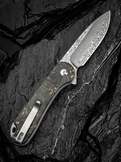 Civivi Elementum II Button Lock Knife With Damascus Blade And Carbon Fiber Handle For EDC Enthusiasts by Civivi