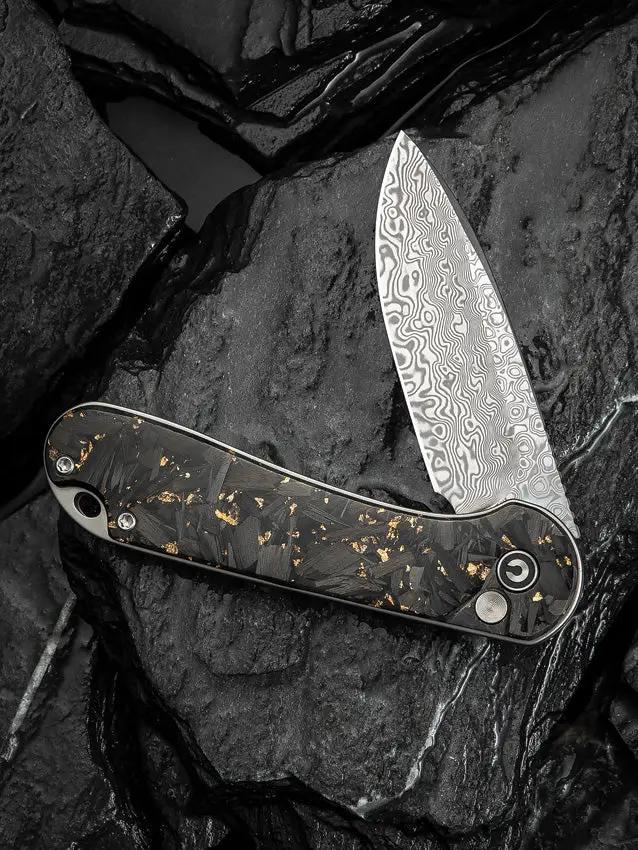 Civivi Elementum II Button Lock Knife With Damascus Blade And Carbon Fiber Handle For EDC Enthusiasts by Civivi