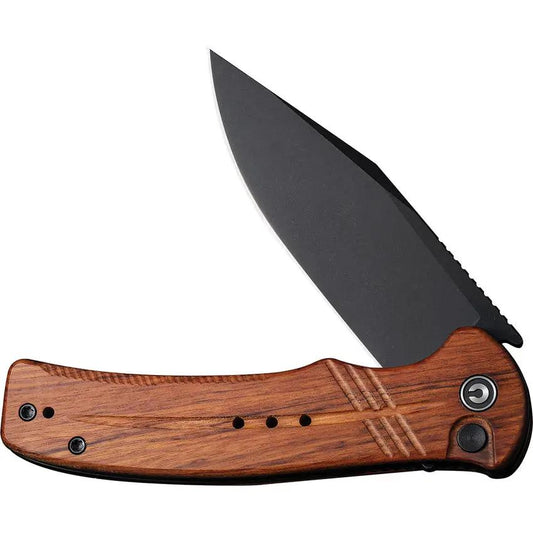 Civivi Cogent Button Lock Knife Brown Wood Handle Stonewash Blade 14C28N Sandvik Stainless Extended Tang Pocket Clip EDC by Civivi