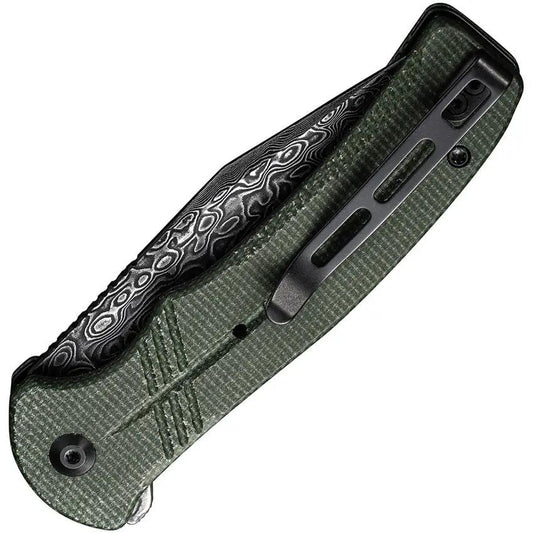 Civivi Cogent Button Lock Knife Damascus Blade Green Linen Micarta Handle Extended Tang Pocket Clip For EDC Enthusiasts by Civivi