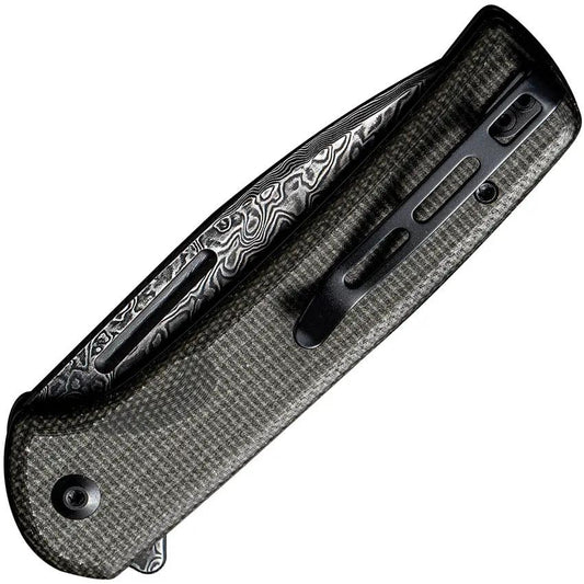 Civivi Conspirator Button Lock Knife Damascus Blade 3.5 Inch Green Canvas Micarta EDC Enthusiast by Civivi
