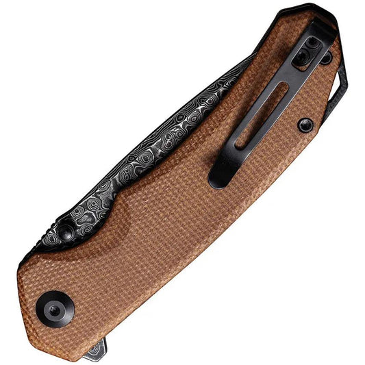 Civivi Brazen Linerlock Folder Damascus Blade Brown Canvas Micarta Handle EDC Knife For Collectors by Civivi