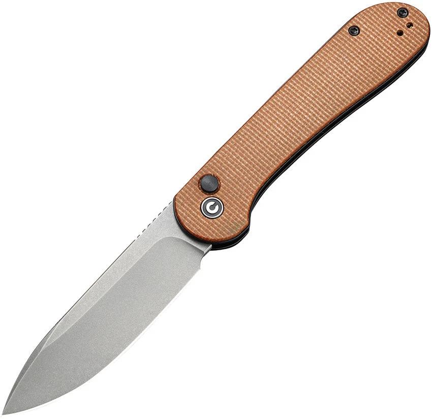 Civivi Elementum Button Lock Knife Stonewash Premium 14C28N Blade Brown Micarta Handle EDC by Civivi