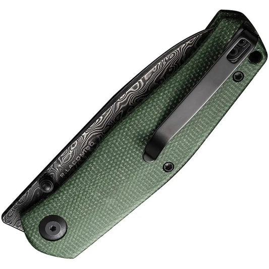 Civivi Sokoke Damascus Linerlock Knife For EDC Enthusiasts With Extended Tang Green Micarta Handle by Civivi