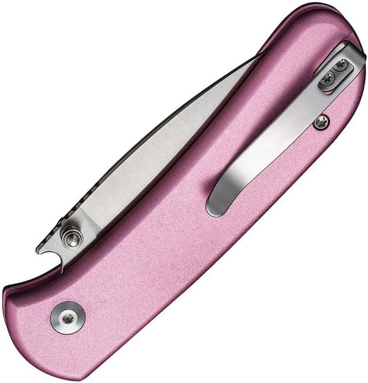 Civivi Qubit Button Lock EDC Knife With Pink Aluminum Handle Satin 14C28N Blade 4in Closed For Everyday Carry by Civivi